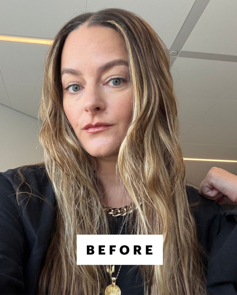 Allure content director Sophia Panych before using the Dyson Airsmooth on her long fine wavy hair.