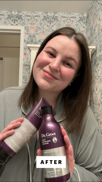 Allure features director Dianna Singh after applying the Dr. Groot Hair Thickening Shampoo