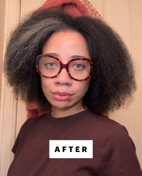 Writer Eden Stuart after using the Dyson Airsmooth on her shortmedium length coily thick hair