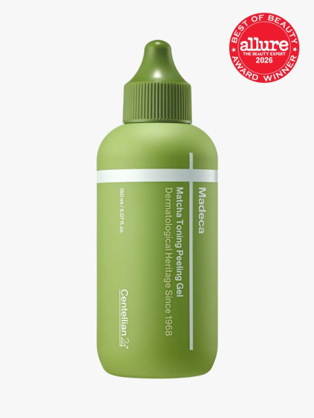Centellian24 Madeca Matcha Toning Peeling Gel in branded component on a light gray background with the 2026 best of beauty seal in the top right corner
