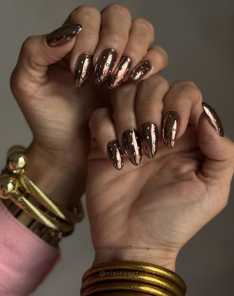 fall nail art trends 2026 Polka Dot Over Chrome