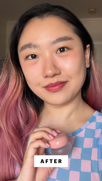 Sarah Han after applying fwee LipCheek Blurry Pudding Pot