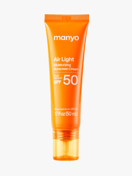 Ma:nyo Air Light Moisturizing Sunscreen Cream SPF 50 in branded tube component on a light gray background