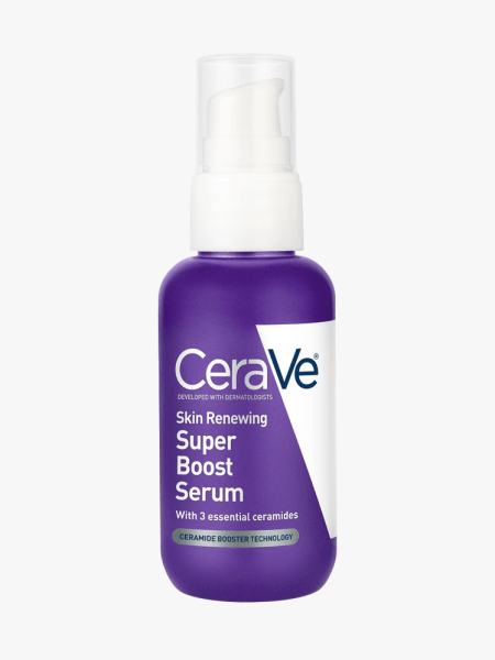 CeraVe Skin Renewing Super Boost Serum in branded component on a light gray background