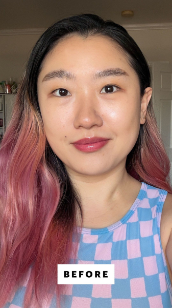 Sarah Han before applying fwee LipCheek Blurry Pudding Pot